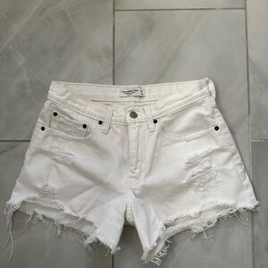 Abercrombie & Fitch White Distressed Denim Shorts